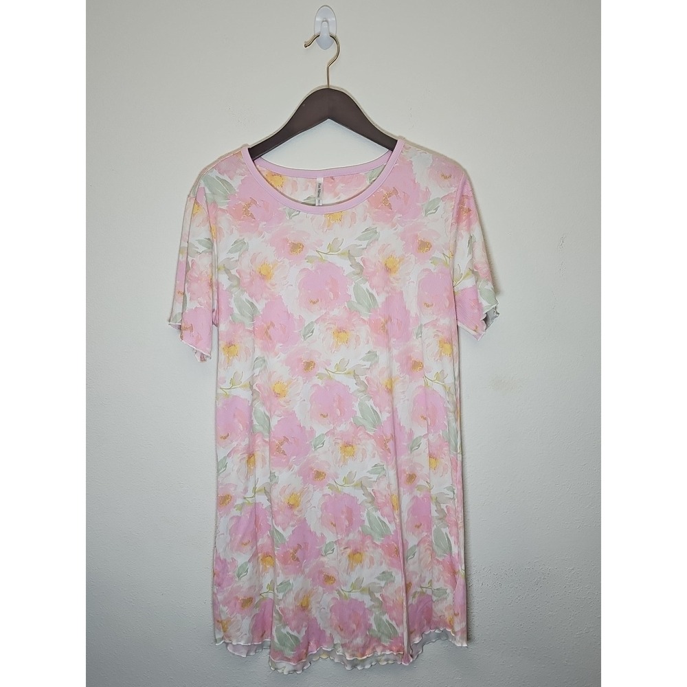 Flora Nikrooz Women's Soft Stretch Short Sleeve Sleep Dress Pink Floral Size L